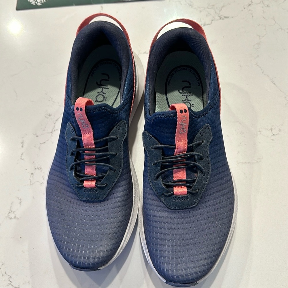 RYKA Bungee Stretch Slip-on sneakers. Ferocity Folk Blue with pink. Size 7.5